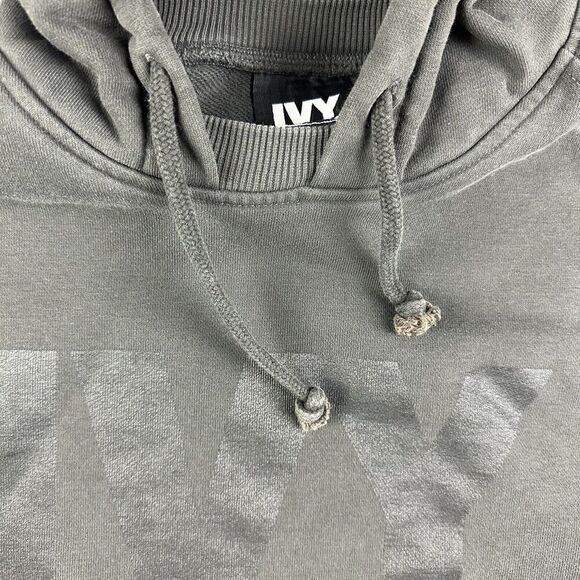 Ivy Park Cropped Hooded Sweatshirt Womens M Gray Oversized Streetwear Hoodie* - Picture 3 of 15